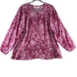 Isaac Mizrahi Live! Bridgehampton Cotton Gauze Shirt Pink Floral Women's 2X
